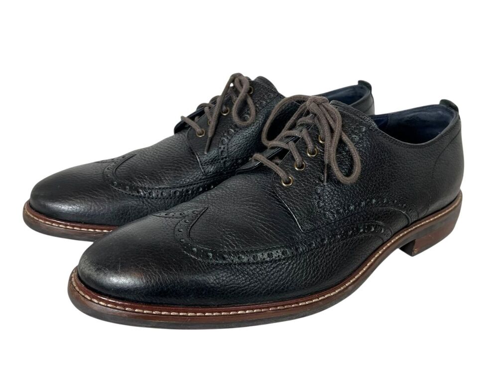 Cole Haan Grand Øs Black Leather Brogue Style Wing Tip Oxford Shoes Size 11